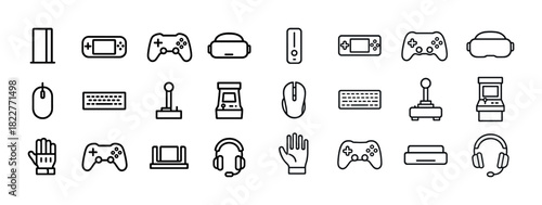 Collection of gaming icons featuring consoles, controllers, and accessories