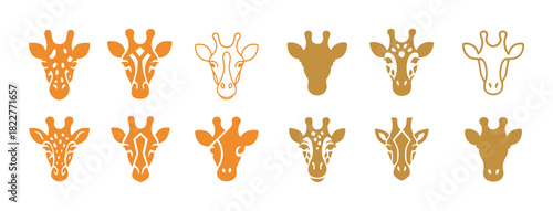 Giraffe head icons set: stylized orange and yellow designs