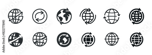 Various globe icons representing global connections and communication