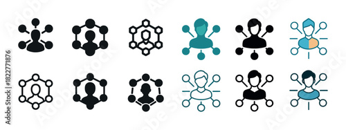 Diverse network icons featuring human silhouettes in various styles and colors