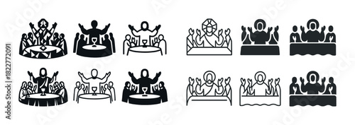 Icon set illustrating the last supper with diverse artistic styles