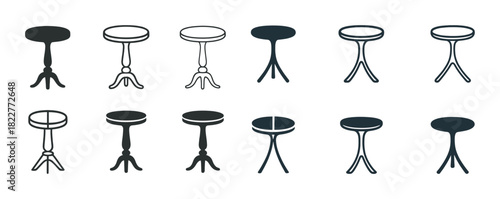 Set of twelve different stool silhouettes with varied designs and legs