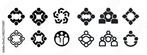 Set of community icon designs representing teamwork and connection