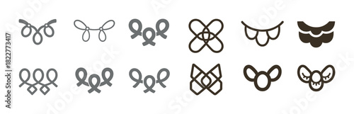 Set of decorative bow and ribbon icons in black and gray