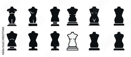 Set of female mannequin silhouettes: dress forms for fashion design