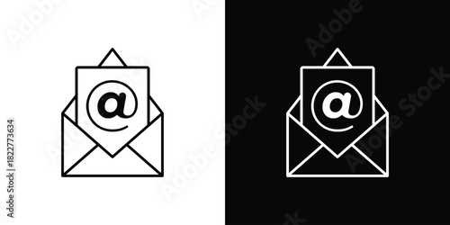 Mail icon outline set in black and white. thin line style.