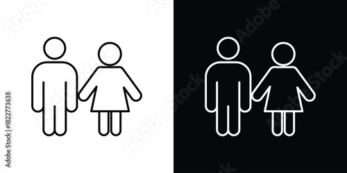 Man and woman icon outline set in black and white. thin line style.