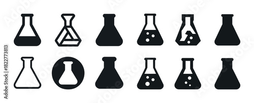 Set of laboratory flask icons in various shapes and styles