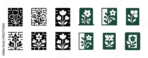 Collection of decorative floral patterns in black and green designs