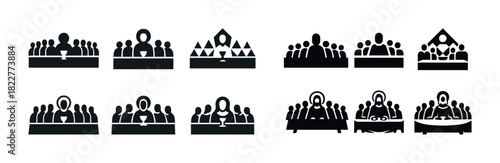 Silhouette icons of the last supper in various artistic interpretations