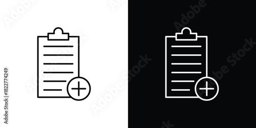 Medical report icon outline set in black and white. thin line style.