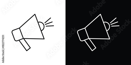 Megaphone icon outline set in black and white. thin line style.