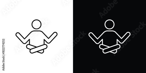 Meditation icon outline set in black and white. thin line style.