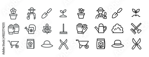 Gardening icons collection: tools, plants, and activities