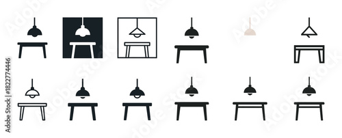 Minimalist icon set: tables and pendant lamps