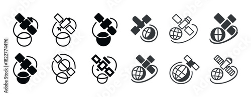Set of satellite antenna icons for communication and technology projects