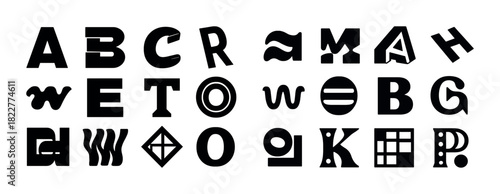 Bold geometric alphabet: creative black and white font design collection