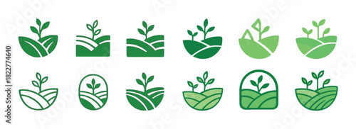 Green eco-friendly nature icons with leaf and plant designs
