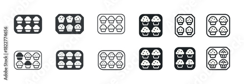 Variety of muffin tray icons in different styles and arrangements