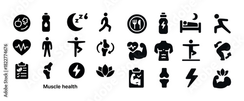 Icons depicting health and fitness activities and wellbeing symbols