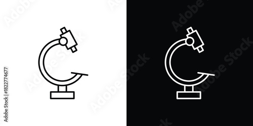 Microscope icon outline set in black and white. thin line style.