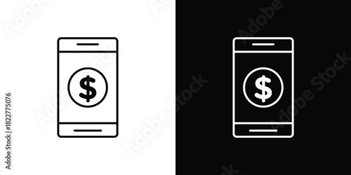 Mobile banking icon outline set in black and white. thin line style.