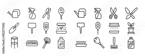 Gardening tools and equipment icons set for home gardening enthusiasts