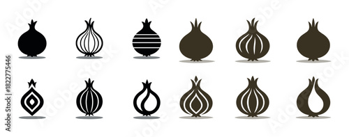 Abstract onion shapes collection: black and brown silhouettes