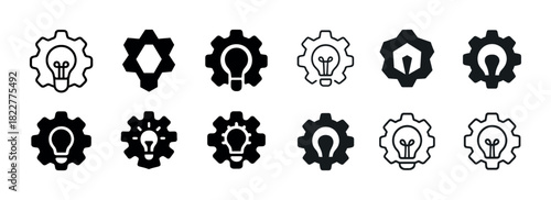 Set of gear and light bulb icons for innovation and technology concepts