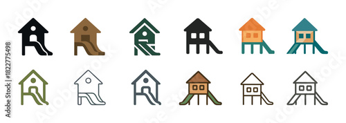 Colorful playground slide icons set for kids' outdoor fun