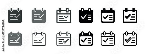 Calendar icons set with check marks and lines in various styles