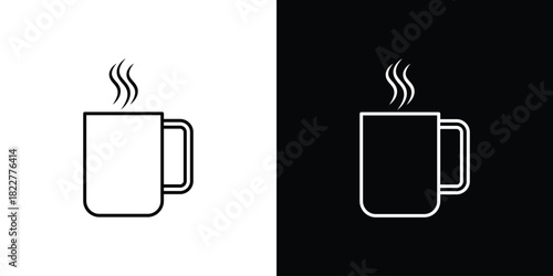 Mug icon outline set in black and white. thin line style.
