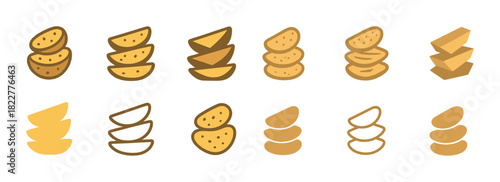 Assorted potato wedges and slices in various styles illustration