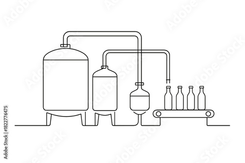 Minimalist Industrial Illustration. Industrial Process. Minimalistic one-line drawing series of tanks and