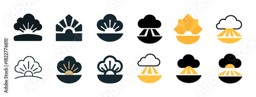 Collection of abstract sun and cloud icons in various geometric styles