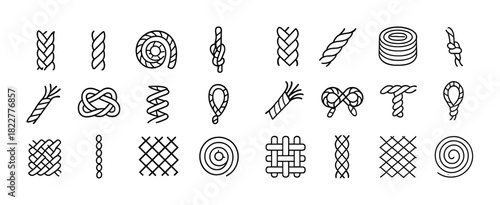 Collection of various rope knots and patterns in linear vector art