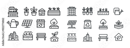 Urban gardening and eco-friendly icons collection for sustainable living