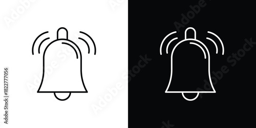 Notification bell icon outline set in black and white. thin line style.
