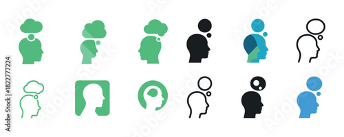 Mind and thought icons with diverse silhouette designs and colors