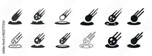 Set of falling meteor icons in various styles