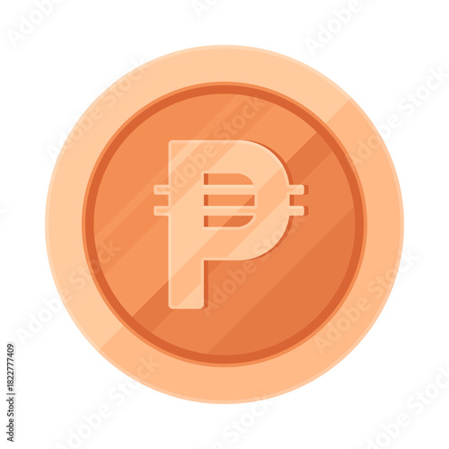 Copper coin with Philippine peso sign (₱). Economy, finance, investment, profit, money, PHP currency concept. Flat vector illustration isolated on white background	
