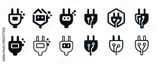Set of digital power plug icons: modern technology and connectivity design