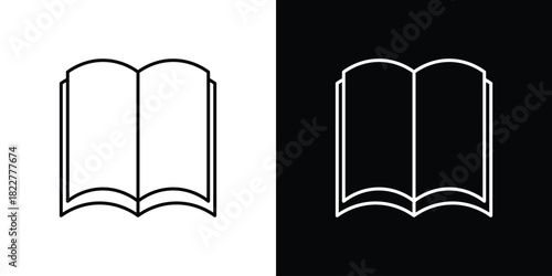 open book icon outline set in black and white. thin line style.