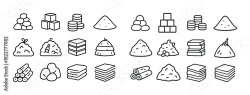 Black and white icon set of various shapes and stacks for infographic design