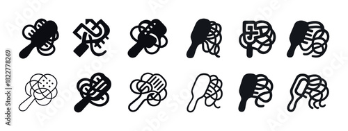 Abstract hairbrush icons set - black and white designs for graphic use