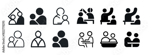 Variety of family and social interaction icons in different styles
