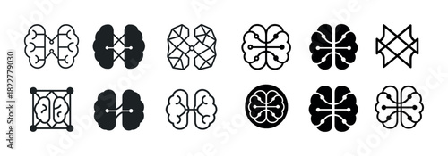 Abstract geometric brain icons set with various designs
