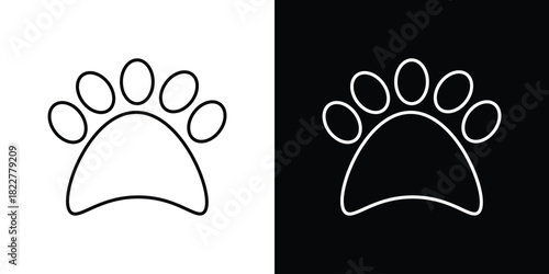 Paw icon outline set in black and white. thin line style.