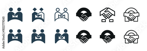 Handshake icons collection: simple and geometric variations for business designs