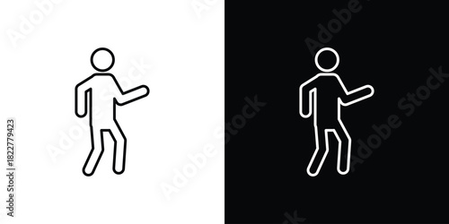 Pedestrian icon outline set in black and white. thin line style.